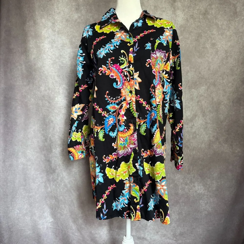 Lauren Ralph Lauren sleep shirt nightgown womens L black floral paisley cotton